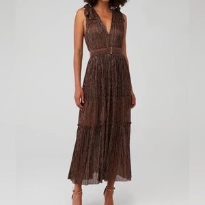 Sabina‎ Musayev Helena Dress in Bronze Metallic Maxi Tiered Maxi Dress Size L